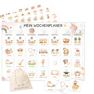 Wochenplaner Kinder inkl. 350 Routinekärtchen - Motiv Fantasie - Tagesroutinen Montessori Routinen Routineplan Routineplaner - A4-Format