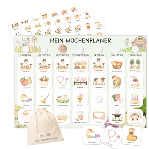 Wochenplaner Kinder inkl. 350 Routinekärtchen - Motiv Bauernhof - Tagesroutinen Montessori Routinen Routineplan Routineplaner - A4 Format