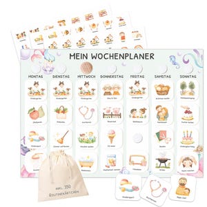 Wochenplaner Kinder inkl. 350 Routinekärtchen - Motiv Meerjungfrau- Tagesroutinen Montessori Routinen Routineplan Routineplaner - A4-Format