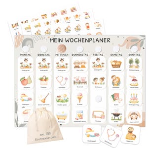 Wochenplaner Kinder inkl. 350 Routinekärtchen - Motiv Little Elephant - Tagesroutinen Montessori Routineplan Routineplaner - A4-Format