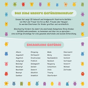 May include: A colorful educational poster with the text "Das sind unsere Gef&uuml;hlsmonster" and "Enthaltene Gef&uuml;hle". The poster features cartoon monster illustrations representing various emotions, such as happy, sad, and angry.