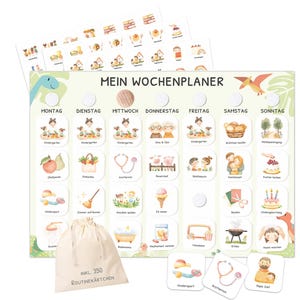 Wochenplaner Kinder inkl. 350 Routinekärtchen - Motiv Dino- Tagesroutinen Montessori Routinen Routineplan Routineplaner - A4 Format