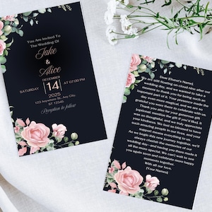 Invitación de boda floral / Plantillas de invitación de boda en tonos joya / Plantillas Canva / Descarga digital
