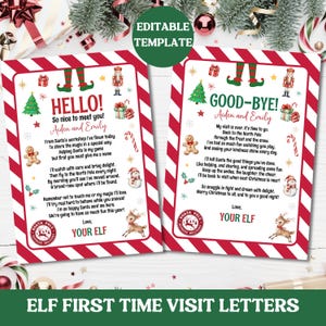 Carta de llegada y despedida editables de elfo, nota de despedida de elfo navideño, carta para estantería, primera carta de elfo A55
