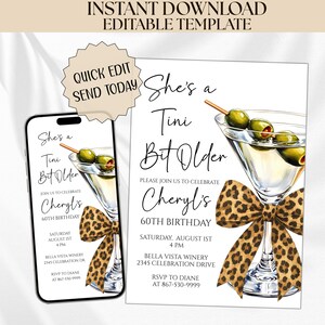 Editable A Tini Bit Older Birthday Invitation Coquette 60th Birthday Digital Invite Evite Leopard Bow Instant Download Template  B20