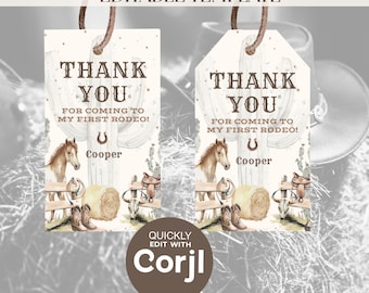 Printable Western Thank You Tag Wild West Birthday Favor Tag First Rodeo Birthday Boy Birthday Cowboy Rodeo Western Desert Horse 2"x3.5" SU3