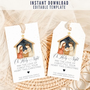 Editable Oh Holy Night Nativity Gift Tag, Christmas Gift Tag, Oh Holy Night, Christian Gift Tag, Nativity Tag, Jesus Holiday Favor Tag A87