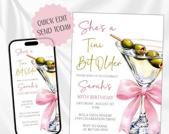 Editable A Tini Bit Older 50th Birthday Invitation Coquette Birthday Invite Fun Fifty Evite Pink Bow Instant Download Template B21
