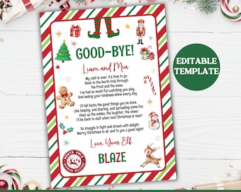 Bewerkbare afscheidsbrief elf, afscheidsbrief kerstelf, vertrekgedicht voor kinderen, afscheidsbrief gepersonaliseerde sjabloon download A61