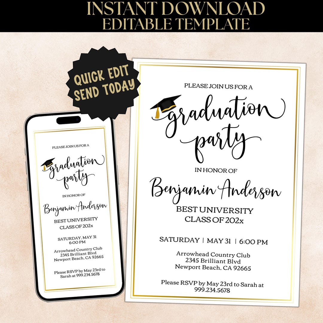 Editable Graduation Party Invitation Templates Minimalist Invite Mobile ...