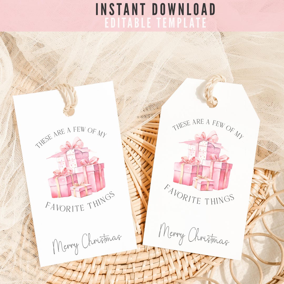 Editable Favorite Things Gift Tag, Pink Christmas Favorite Things Party ...