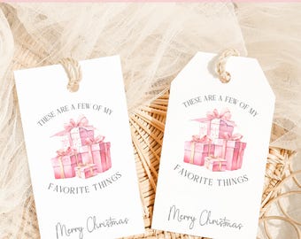 Editable Favorite Things Gift Tag, Pink Christmas Favorite Things Party Favor Tag Template, Friendsmas Favorite Things Gift Exchange A88