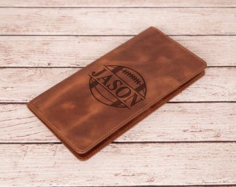 Football Gift Wallet Personalized Mens Leather Wallet, Engraved Wallet Men Bifold