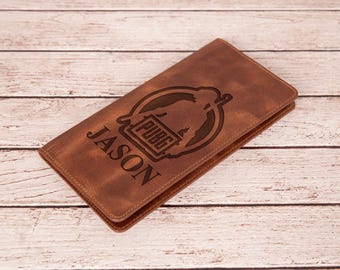 PUBG Leather Wallet, Custom Engraved Gamer Gift