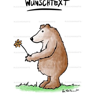 Cartão com urso e flor, com o texto desejado!