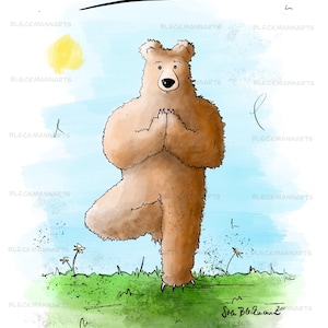 Yoga Bär in Baumhaltung, Klappkarte DinA6, Digital, Wunschtext möglich