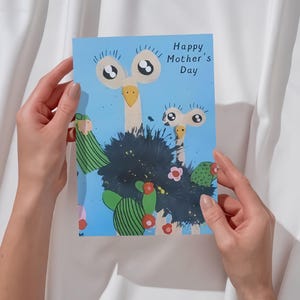 Tarjeta del Día de la Madre, Tarjeta de felicitación, Descarga instantánea, Hermosas ilustraciones, Regalo para mamá, Imprimible, Avestruz, Descarga, Acuarela