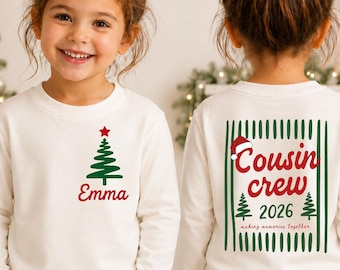 Personalized Christmas Cousin Crew Kids Shirt,Custom Name Holiday Matching Tee,2026 Family Photo Outfit,Toddler Youth Gift,Festive Tree