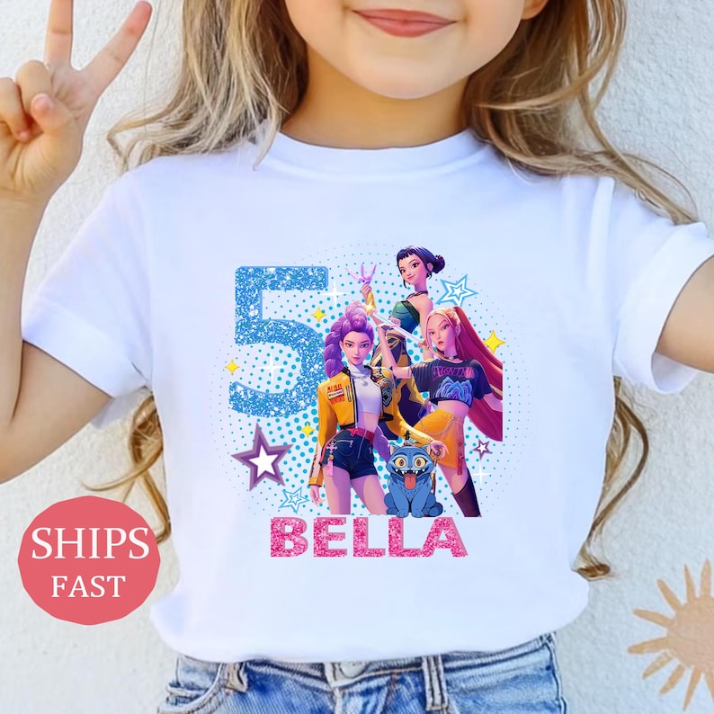 Custom Huntrix Birthday Girl Shirt,Personalized Kpop Demon Hunter Birthday Tee,Gift for Huntrix Fan,Huntrix T-Shirt,Mira Rumi Zoey Shirt afbeelding 3