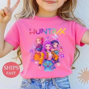 Kpop Demon Hunters Shirt,Derpy Tiger Tee,Huntrix Kids Shirt,Huntrix Girls T-Shirt,Huntrix Fans gift,Birthday Gift for Kid,Kpop Movie Tee image 3