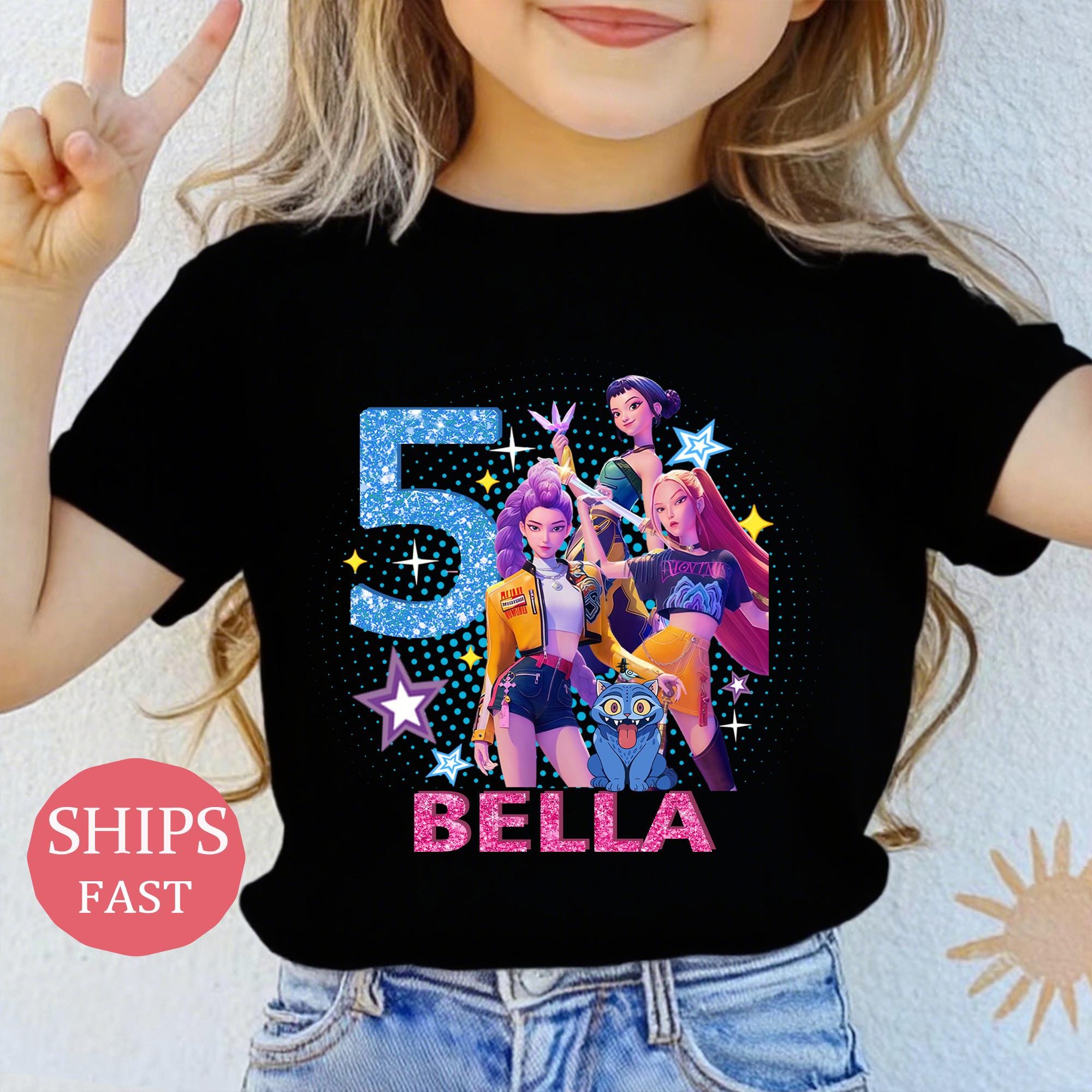 T-Shirt Demon Hunters Pour Filles - Design Graphique Concert - 100% Coton - Manches Courtes - Idéal Cadeau Fan - 7
