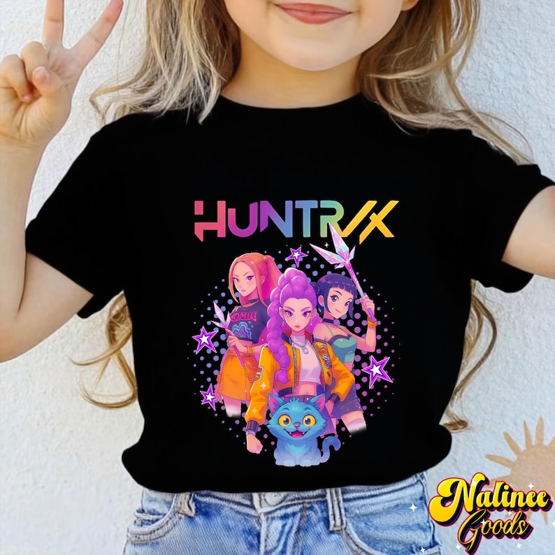 Kpop Demon Hunters Shirt,Derpy Tiger Tee,Huntrix Kids Shirt,Huntrix Girls T-Shirt,Huntrix Fans gift,Birthday Gift for Kid,Kpop Movie Tee image 2