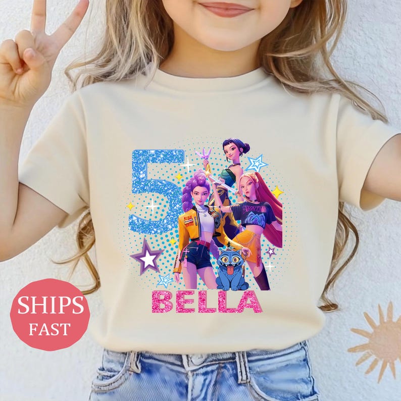 Custom Huntrix Birthday Girl Shirt,Personalized Kpop Demon Hunter Birthday Tee,Gift for Huntrix Fan,Huntrix T-Shirt,Mira Rumi Zoey Shirt afbeelding 7
