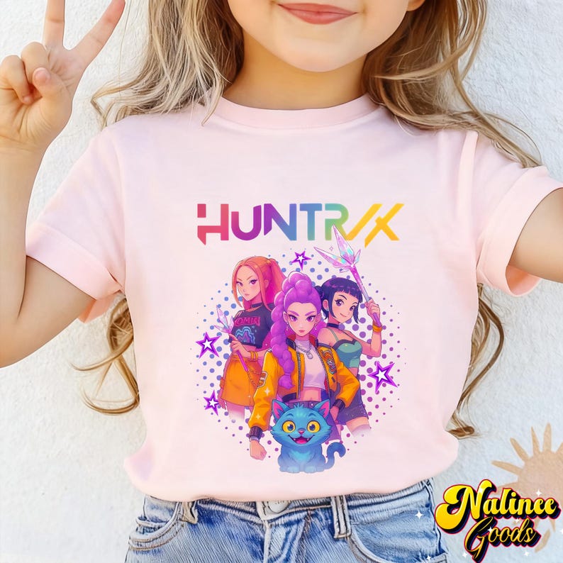 Kpop Demon Hunters Shirt,Derpy Tiger Tee,Huntrix Kids Shirt,Huntrix Girls T-Shirt,Huntrix Fans gift,Birthday Gift for Kid,Kpop Movie Tee image 5