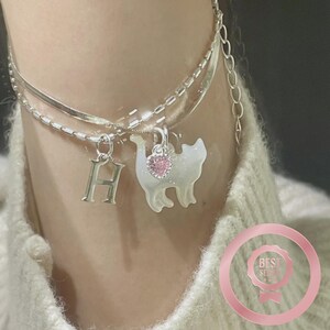 charm bracelet 925 | Charm Bracelet Initial, Custom Sterling Silver Charm Jewelry, Personalized Gifts for Women Cat Bracelet