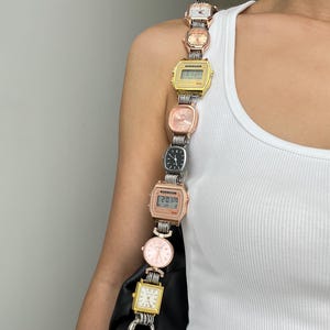 Retro punk pink watch bag strap&chunky pants chain,unique bag accessory,watch purse strap,Y2K watch chain,gold watch bag chain,watch belt