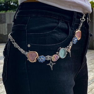 Punk gouden tas met riem en broekketting, gouden horlogeaccessoire, dikke broekketting, gelaagde tailleaccessoire, Y2K-klokriem