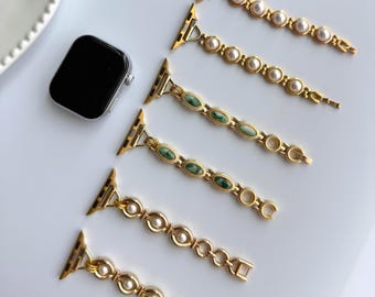 Vintage gemstone watch band,elegant pearl beaded watch strap for woman,Smartwatch Band,apple watch strap,green beaded apple watch band gift