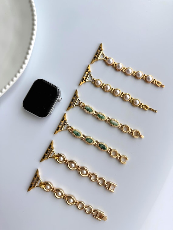 Vintage gemstone watch band,elegant pearl beaded watch strap for woman,Smartwatch Band,apple watch strap,green beaded apple watch band gift