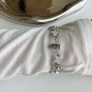 Vintage Silver Beads Bracelet Apple Watch Band,Handmade Apple Watch Band,Star Charm Bracelet for Smartwatch Band,Y2K Silver Watch Strap Gift image 8
