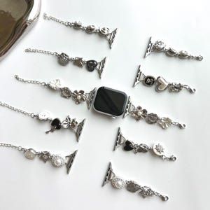 Y2K Beads Bracelet Apple Watch Band,Pearl Beaded Apple Watch Strap,Heart Charm Bracelet for Smartwatch Band,Vintage Silver Charm Watch Strap