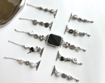 Y2K Beads Bracelet Apple Watch Band,Pearl Beaded Apple Watch Strap,Heart Charm Bracelet for Smartwatch Band,Vintage Silver Charm Watch Strap