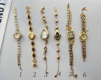Customizable Handmade Watch Bracelet for Woman,Unique Dial Gold Wrist Watch,Butterfly Watch Bracelet, Elegant Pearl Watch,Vintage Watch Gift