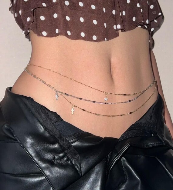 Delicate Star Charm Waist Chain,gold Cross Belly Chain  display picture 2