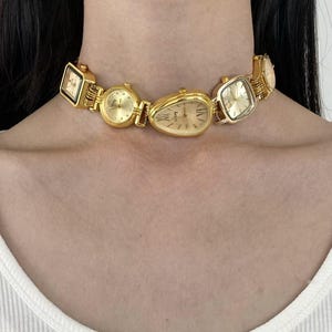 Punk gold watch choker necklace,vintage heart charm layered necklace,Y2K clock jewelry,trendy gold watch necklace,unique watch dial jewelry