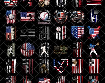 Paquete PNG de béisbol patriótico, diseños de béisbol con bandera estadounidense, camiseta de béisbol de EE. UU. PNG, béisbol del 4 de julio, descarga digital PNG deportiva