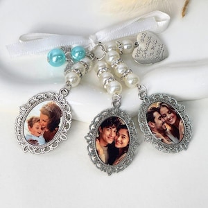 Memorial Bridal Bouquet Charm with photo, Custom Flower Bouquet Photo Charm, In Memory of Love， Oval Wedding Memorial Keepsake with Ribbon