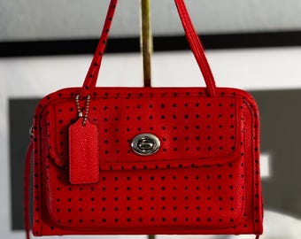 Vintage Coach Red Station Bag Top Handle Turnlock Crossbody 5130