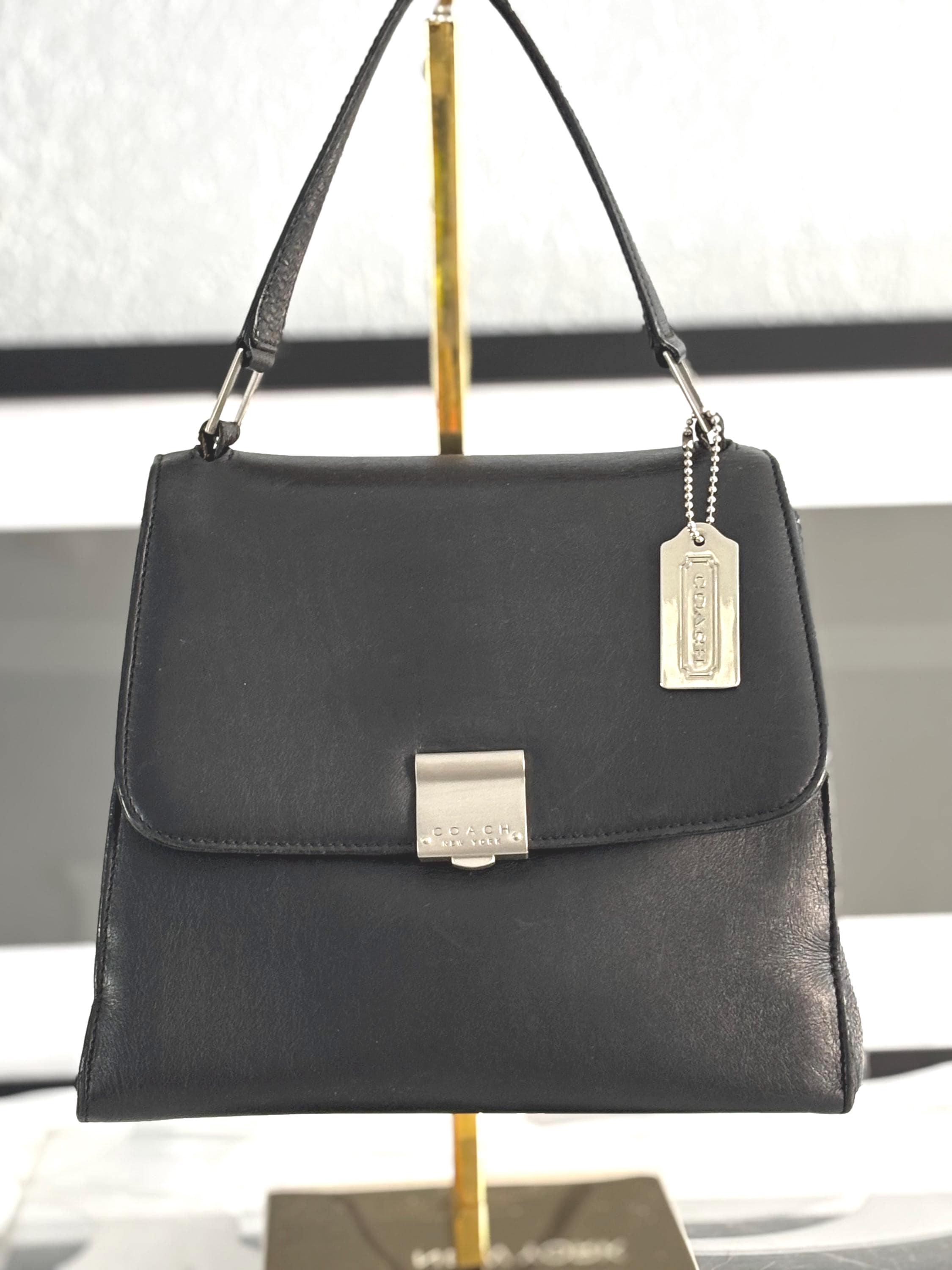 バッグ Vintage Coach Top Handle Shoulder Bag VINTAGE COACH TOP HANDLE/CROSSBODY COURT BAG BLACK LEATHER