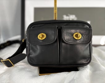 Vintage Coach Waist Pack 0516 Black Leather Size XS-S Made in USA