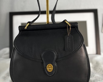 Vintage COACH Black Leather Tribeca Shopper Tote Bag W Brass
