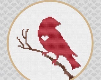 Bird on Branch Silhouette Cross Stitch PDF Pattern