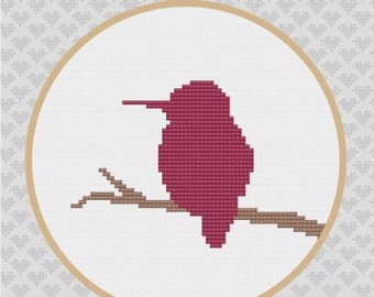 Hummingbird on Branch Silhouette Cross Stitch PDF Pattern