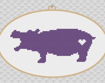 Hippo Silhouette Cross Stitch PDF Pattern 2