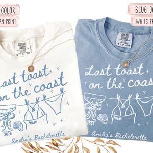 Last Toast on the Coast Bachelorette Shirts: Beach Bach Party Tee, Custom Bride Squad, Coastal Bridal Trip Gift, Seashells Bikini T-Shirt