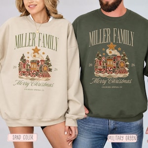 Personalized Family Christmas Sweatshirt: Faux Patchwork vintage train Crewneck, Matching Family Holiday Sweater, Custom Xmas Reunion Gift